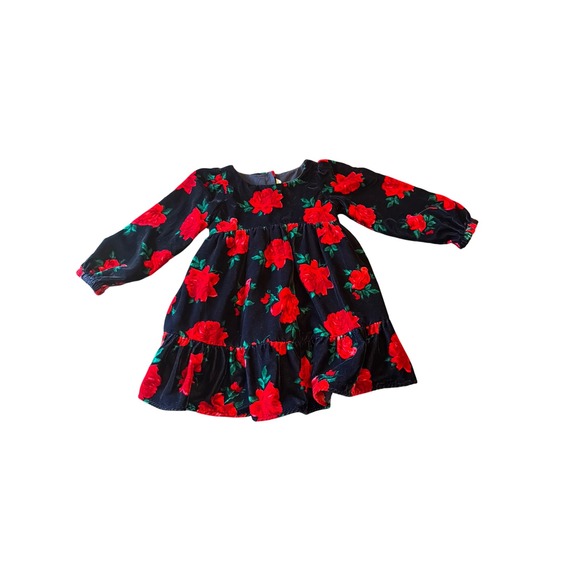 Janie and Jack Other - Janie and Jack Dress Navy Red Rose Velvet Tiered Floral Long Sleeve 3